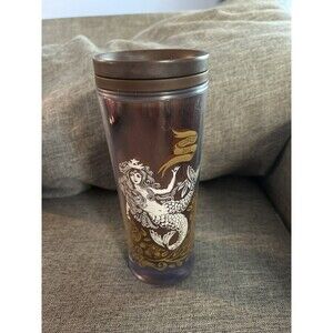 Starbucks Travel Tumbler 2009 Brown Mermaid 16oz Coffee Mug Cup